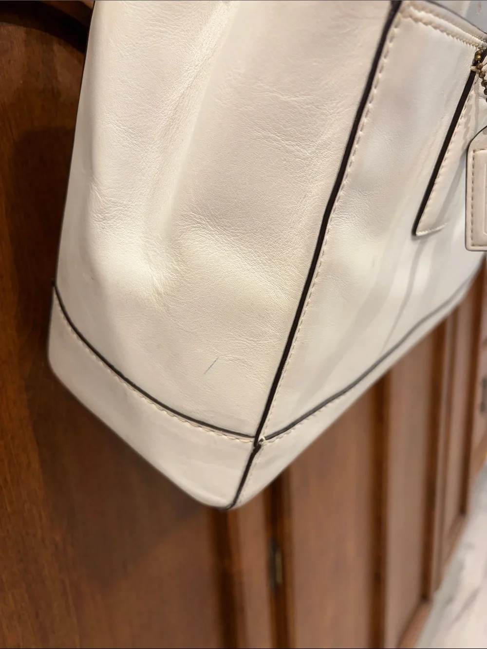 Coach Cream Leather Tote with Gold Turn-Lock